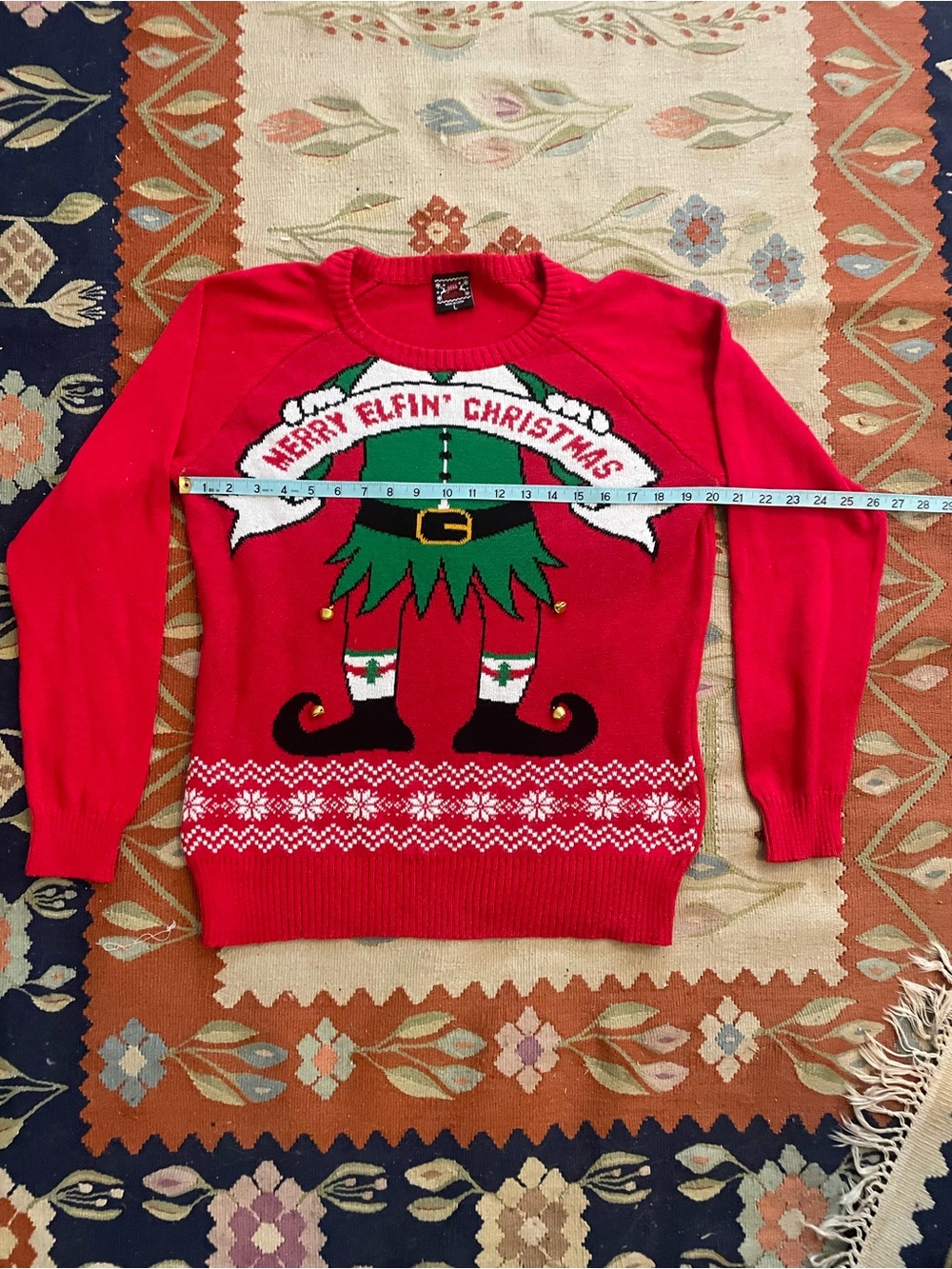 “Merry Elfin’ Christmas Ugly Sweater with Bells Large
